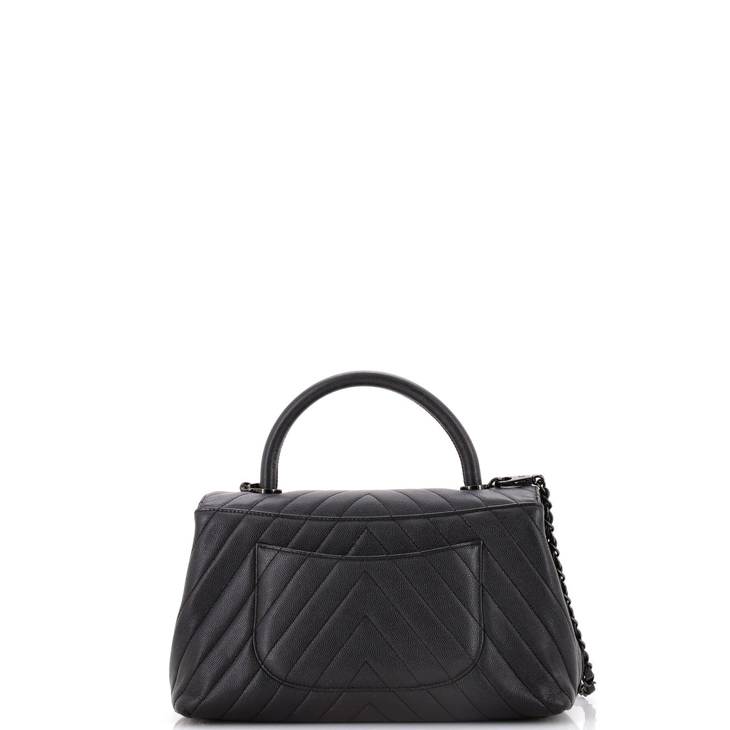 Chanel So Black Coco Top Handle Bag Chevron Caviar Small