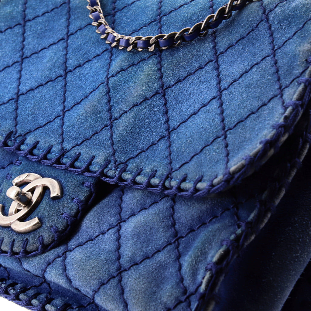 Chanel Stitched Flap Bag Quilted Suede Medium