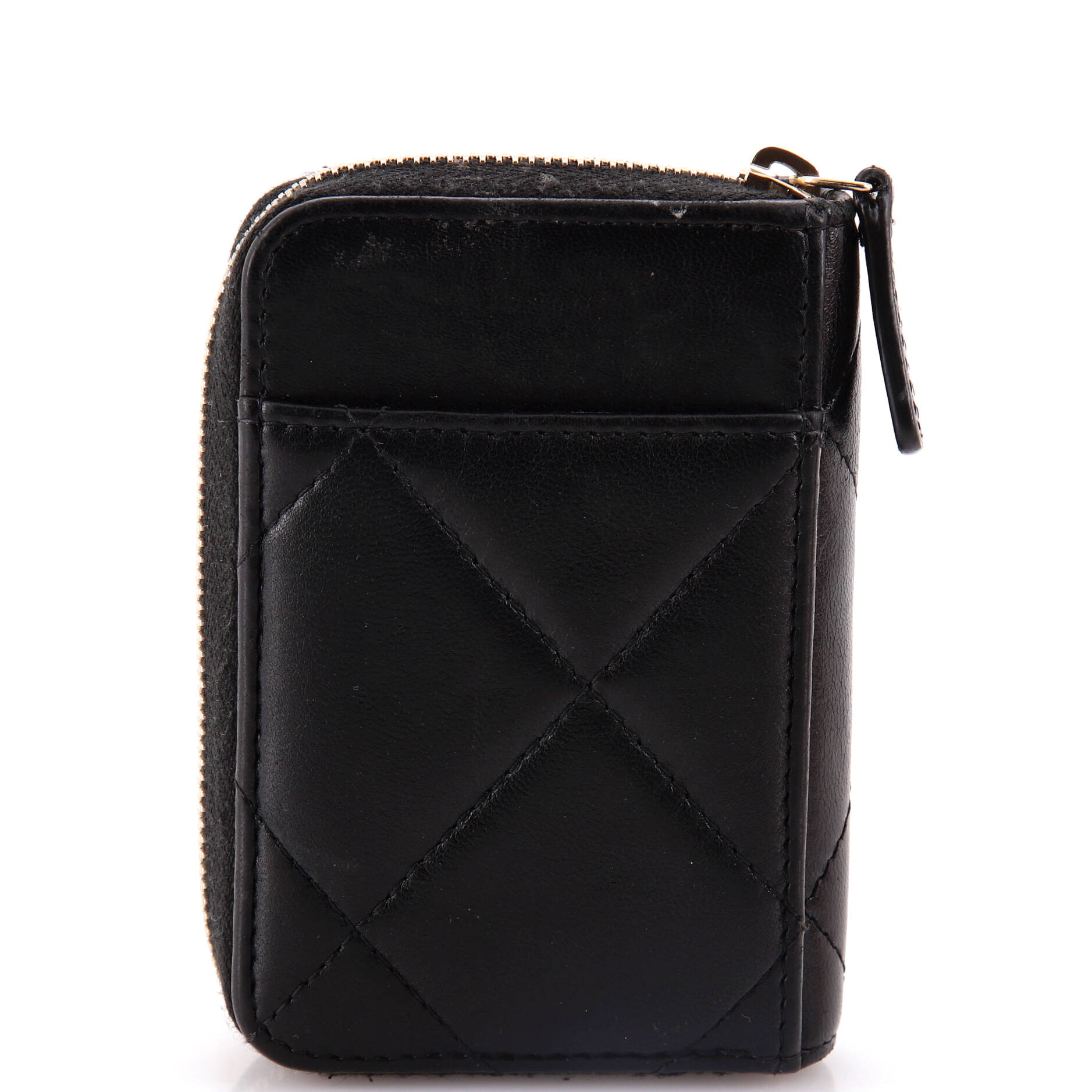 Chanel 19 Card Holder Zip Coin Purse Quilted Lambskin