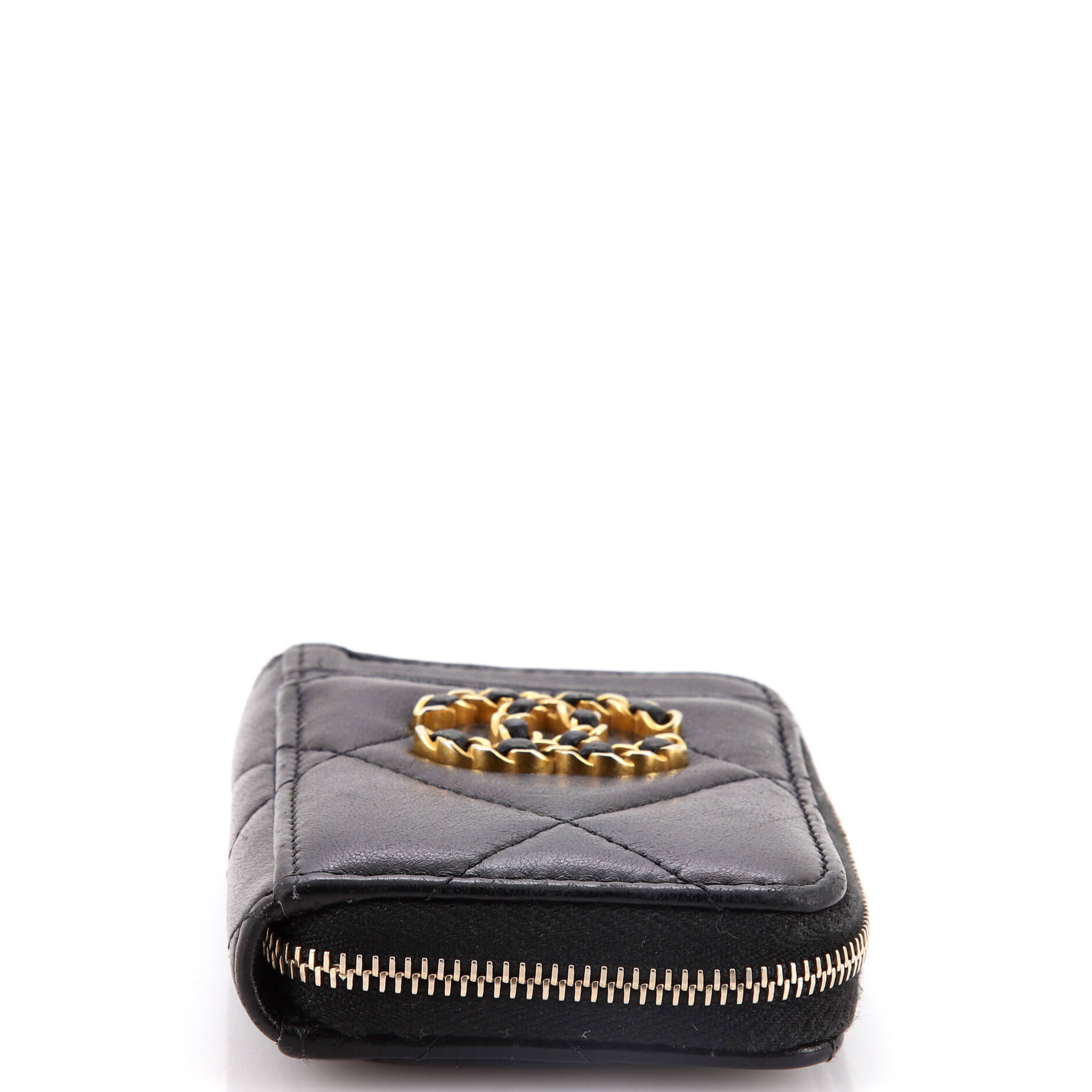 Chanel 19 Card Holder Zip Coin Purse Quilted Lambskin