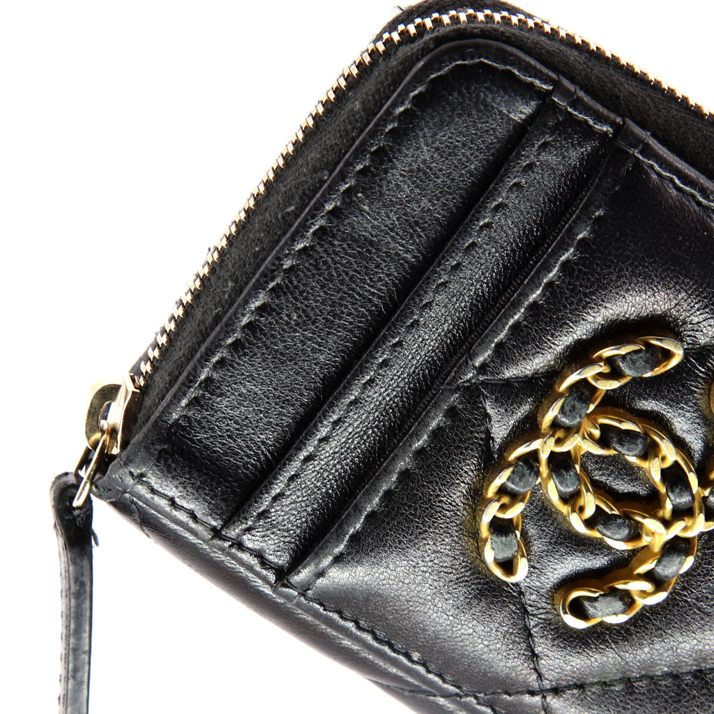 Chanel 19 Card Holder Zip Coin Purse Quilted Lambskin