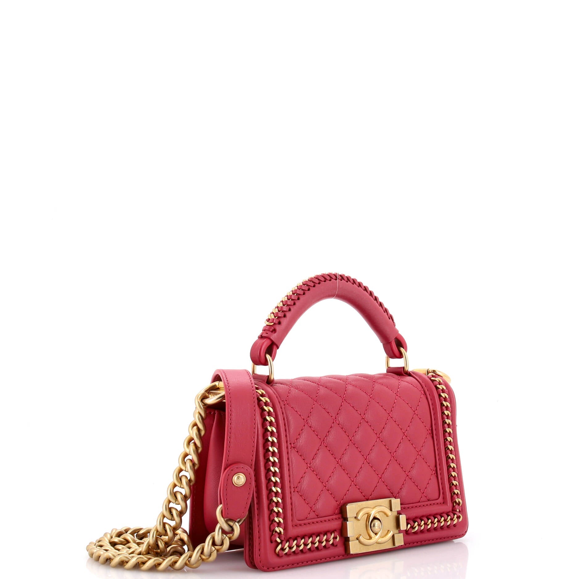 Chanel Chain Handle Boy Flap Bag Quilted Calfskin Small