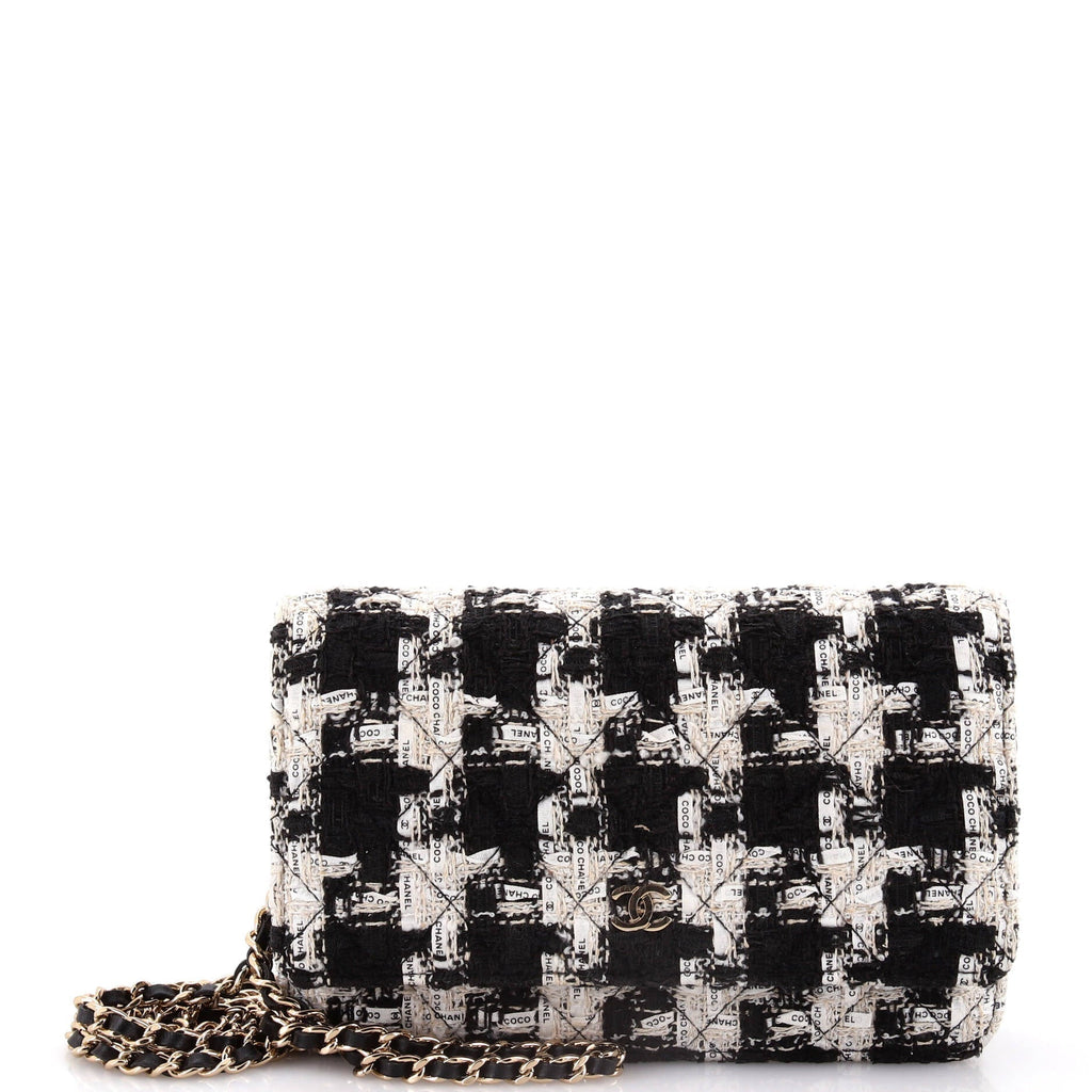 Chanel Wallet on Chain Quilted Houndstooth Tweed and Ribbon