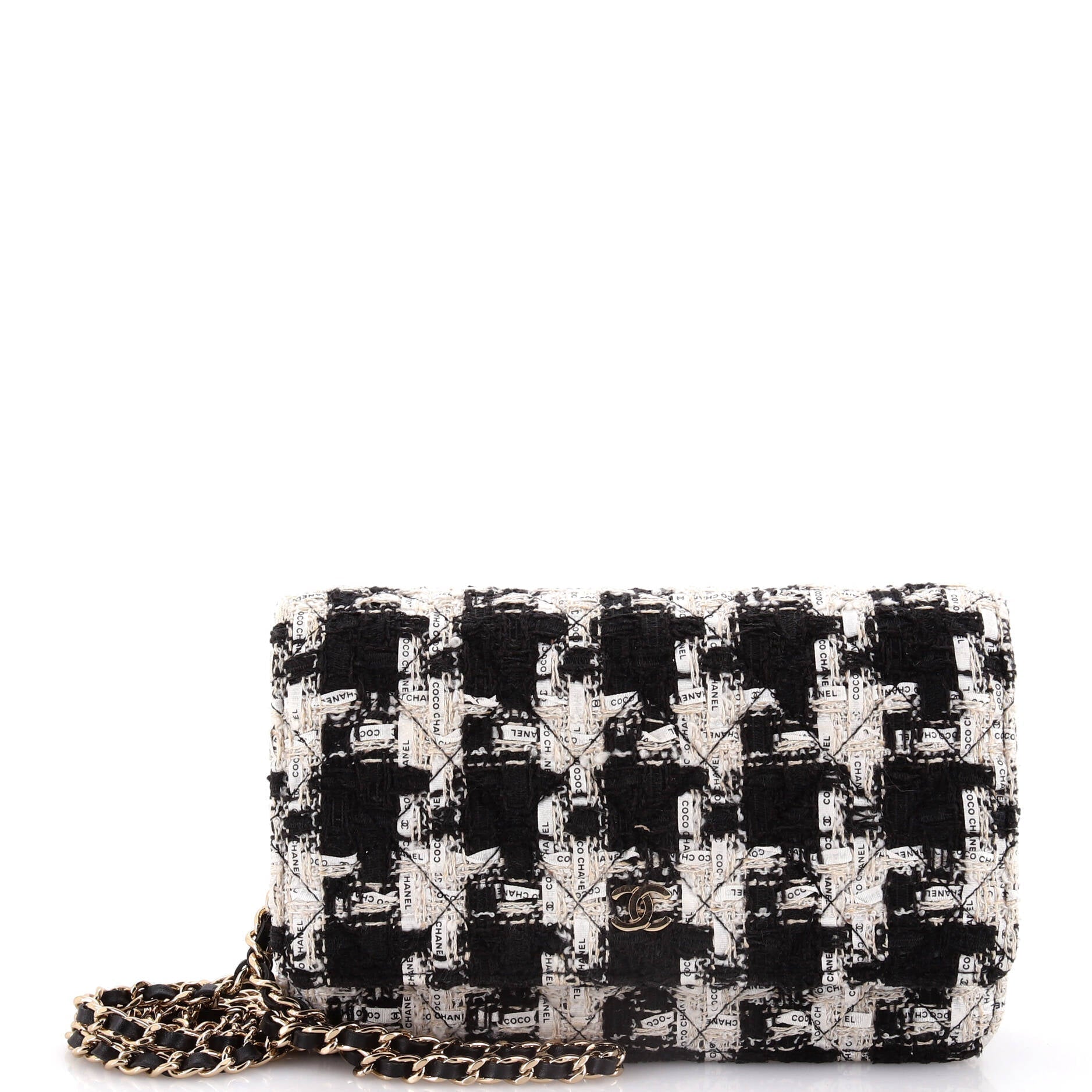 Chanel Wallet on Chain Quilted Houndstooth Tweed and Ribbon