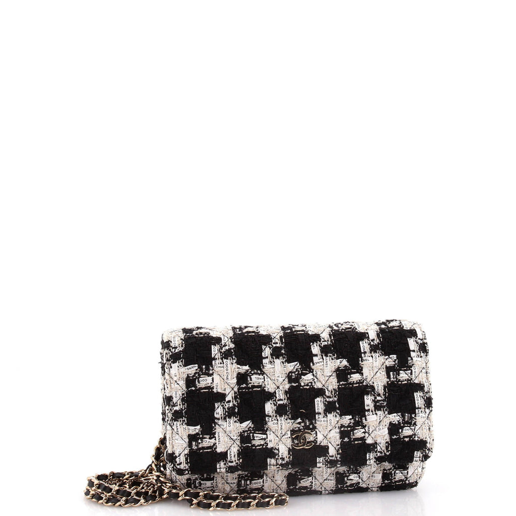 Chanel Wallet on Chain Quilted Houndstooth Tweed and Ribbon