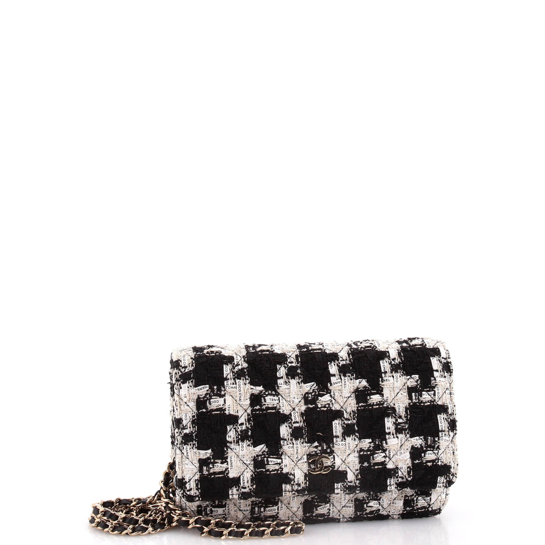 Chanel Wallet on Chain Quilted Houndstooth Tweed and Ribbon