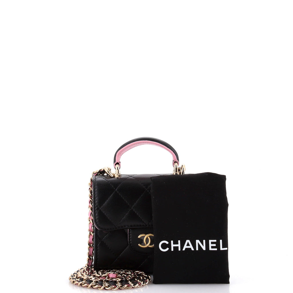 Chanel Square Classic Flap Top Handle Clutch with Chain Quilted Lambskin