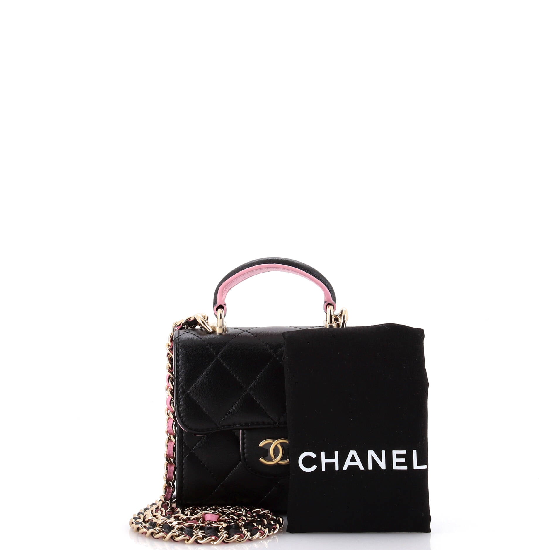 Chanel Square Classic Flap Top Handle Clutch with Chain Quilted Lambskin