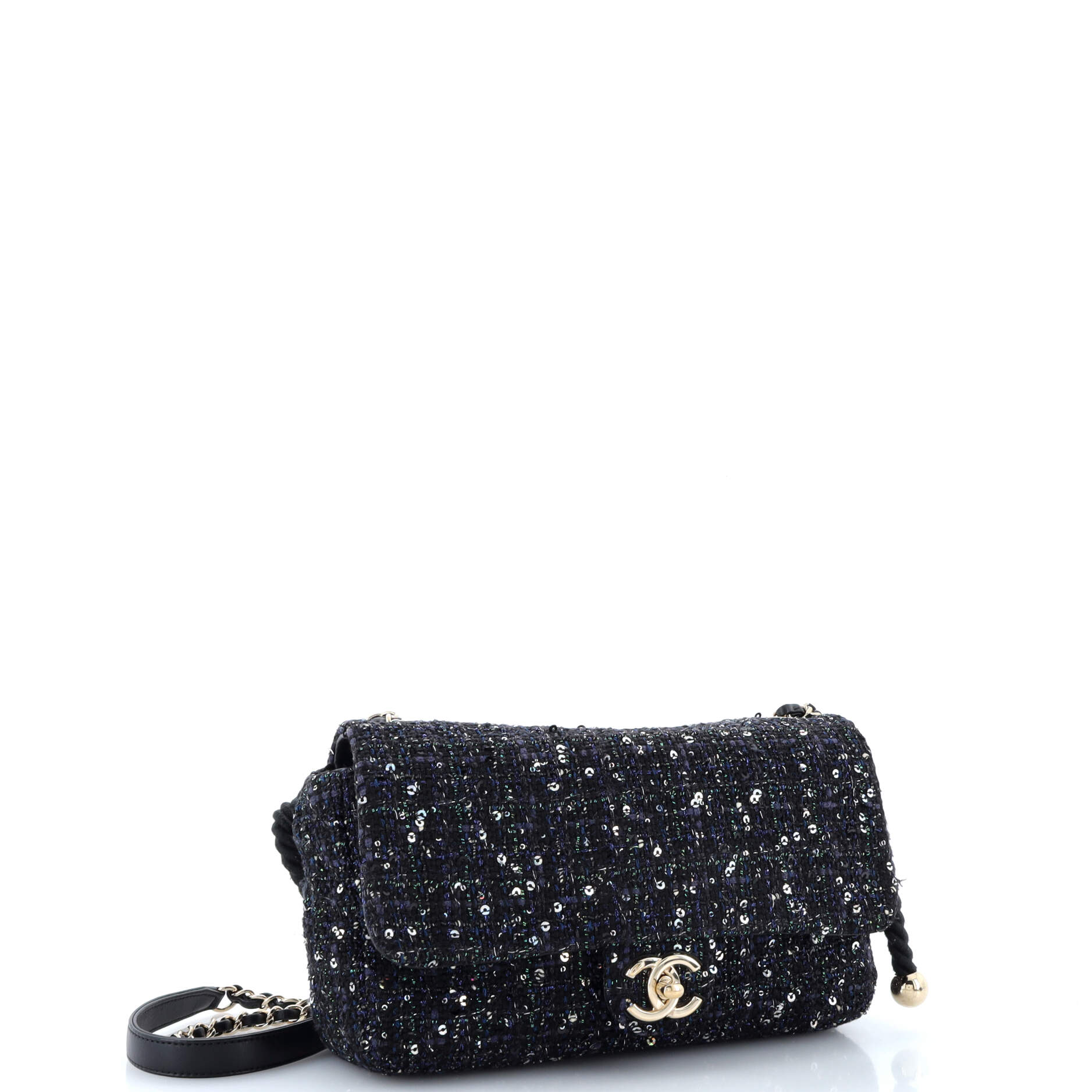 Chanel Pearl Handle Flap Bag Quilted Tweed Medium