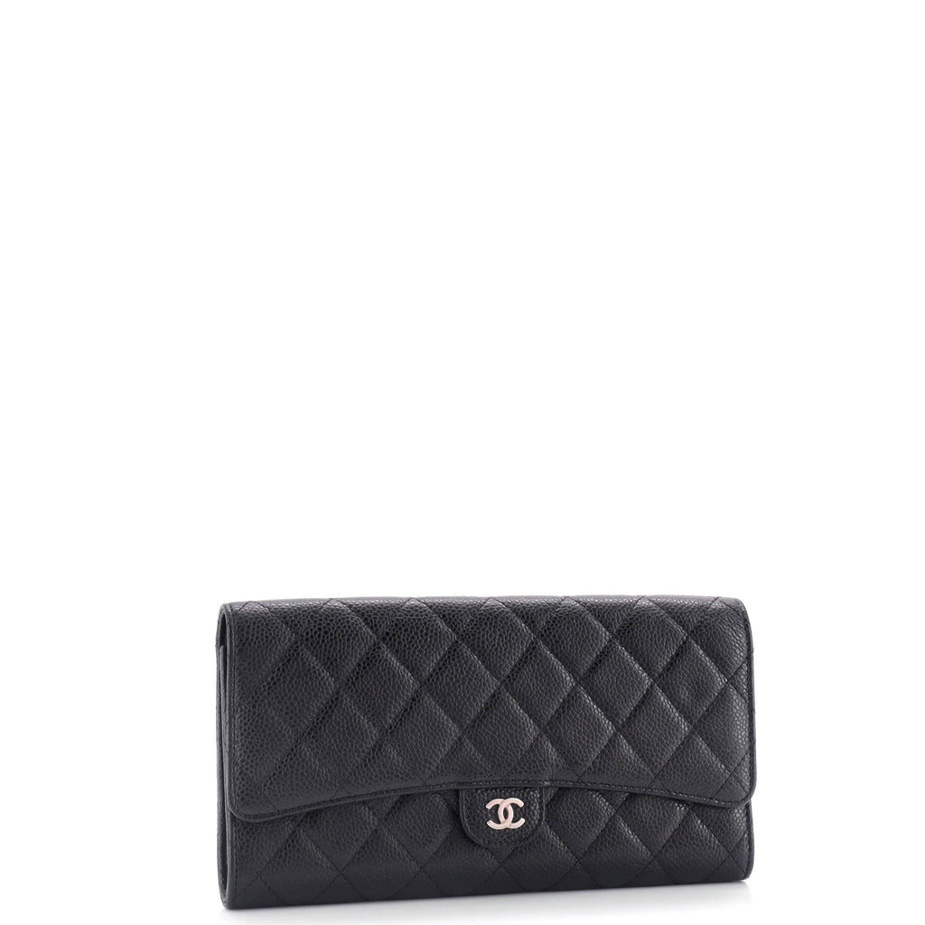 Chanel CC Gusset Classic Flap Wallet Quilted Caviar Long