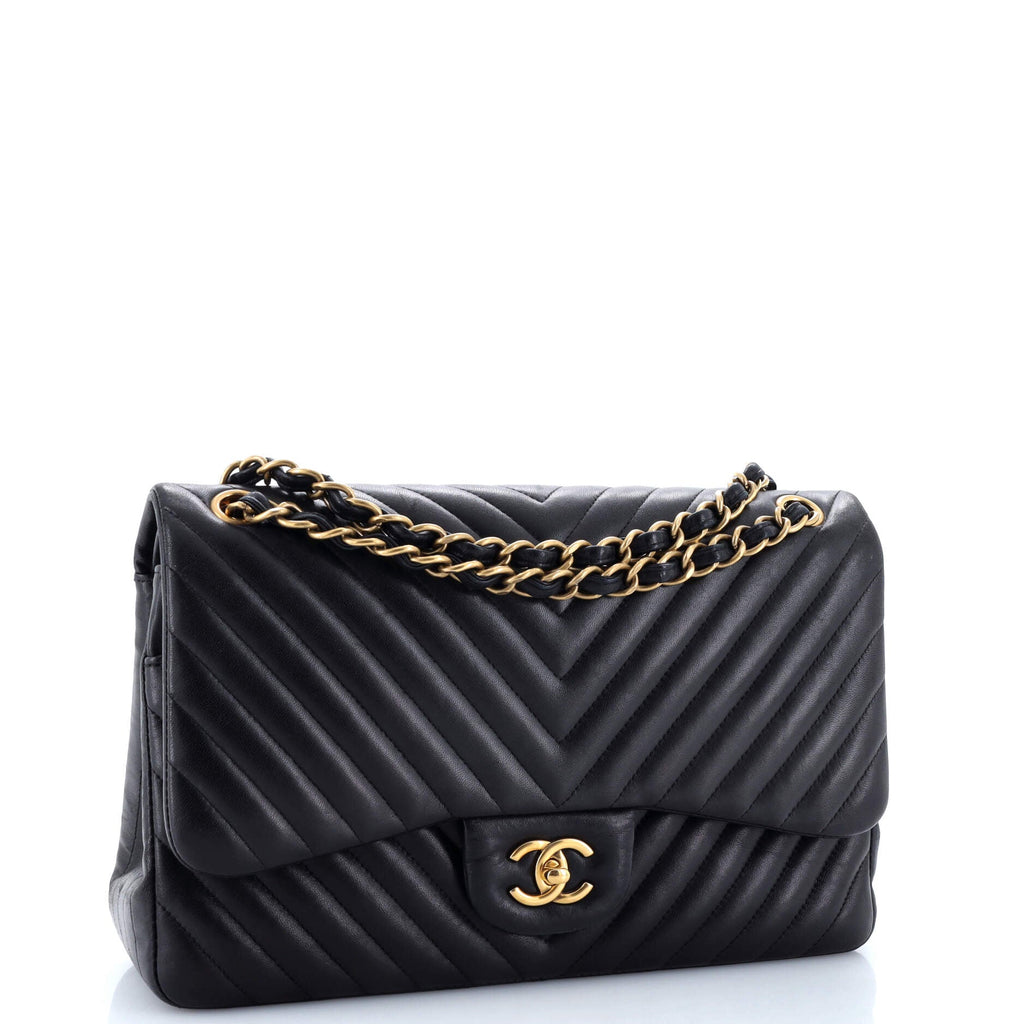 Chanel Classic Double Flap Bag Chevron Lambskin Jumbo
