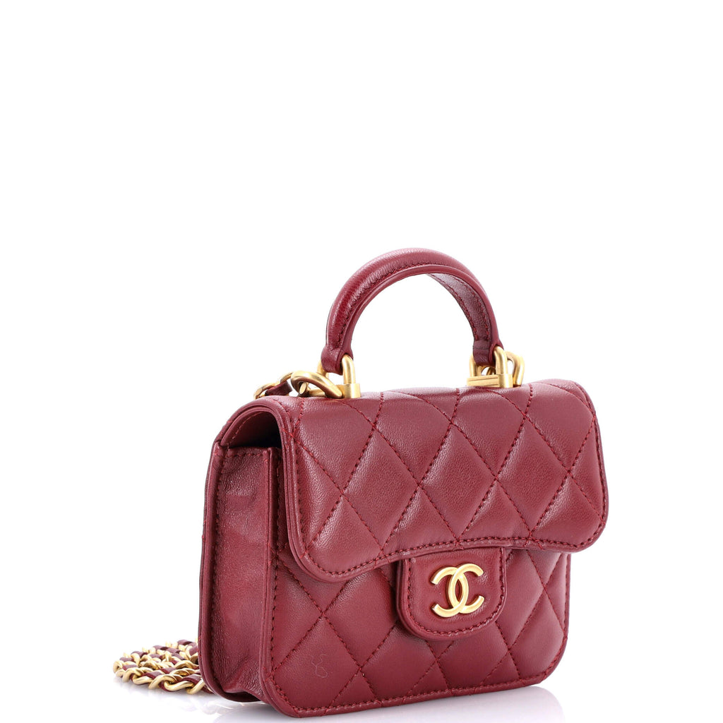 Chanel Top Handle Flap Coin Purse with Chain Quilted Lambskin