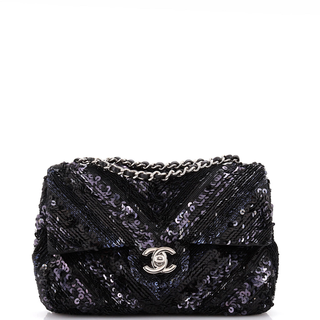 Chanel CC Flap Bag Chevron Sequins Mini