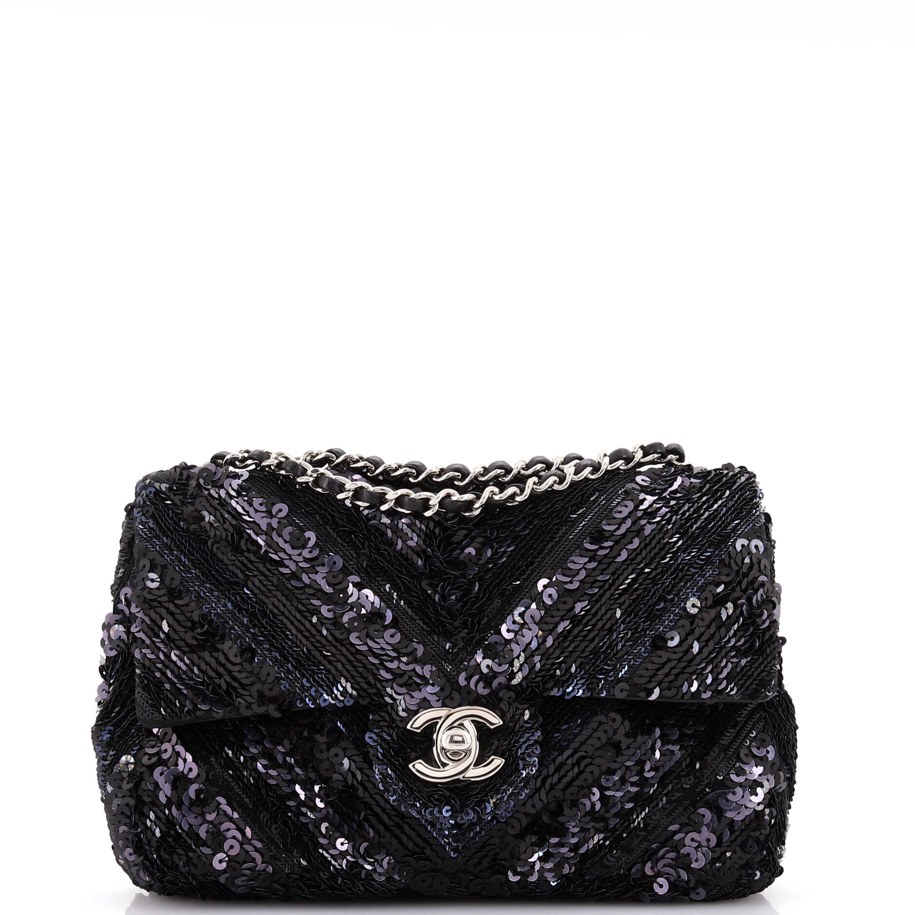 Chanel CC Flap Bag Chevron Sequins Mini