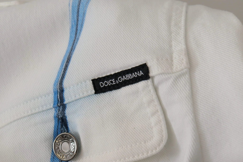 Dolce & Gabbana White Cotton Logo Embroidery Denim Jacket