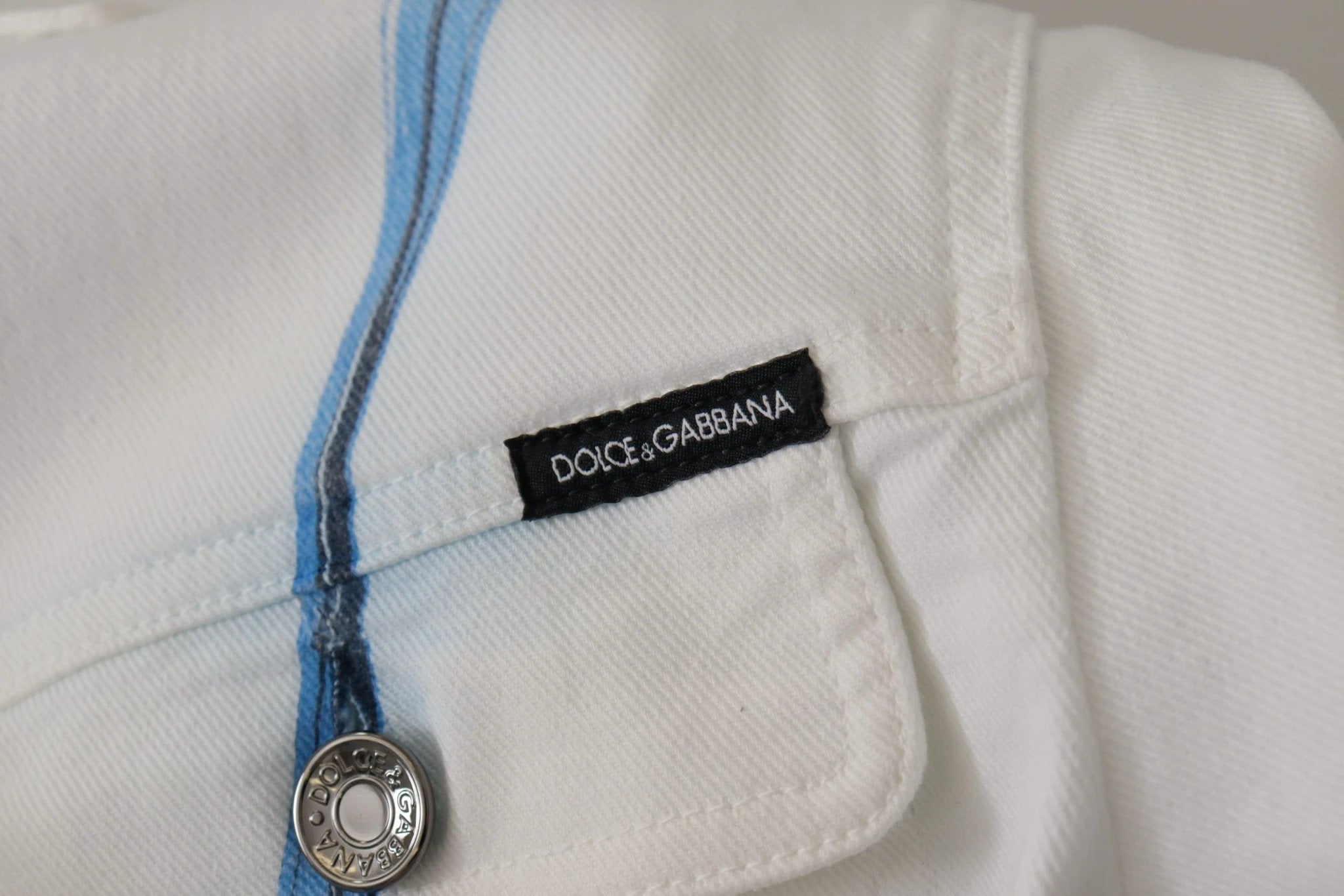 Dolce & Gabbana White Cotton Logo Embroidery Denim Jacket