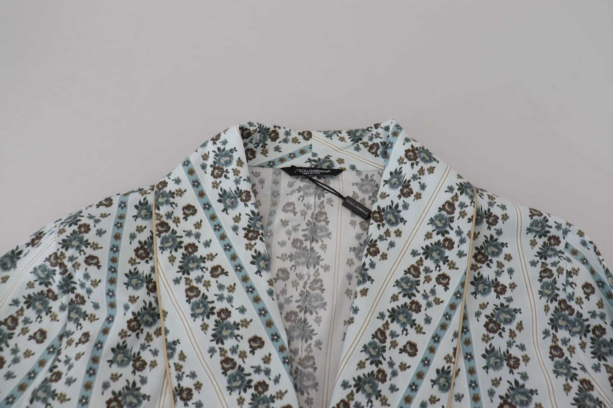 Dolce & Gabbana Blue Floral Cotton Robe Coat Jacket