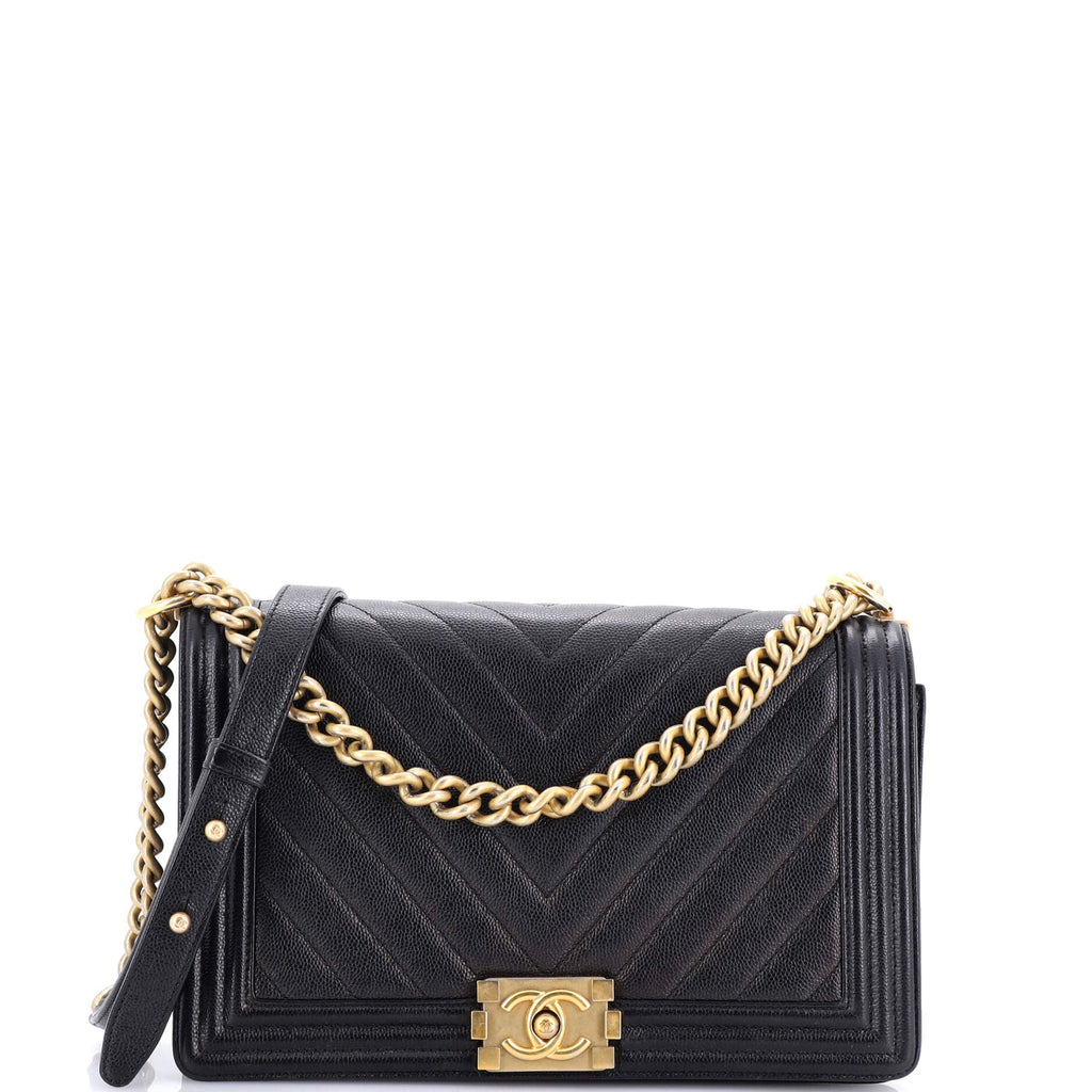 Chanel Boy Flap Bag Chevron Caviar New Medium