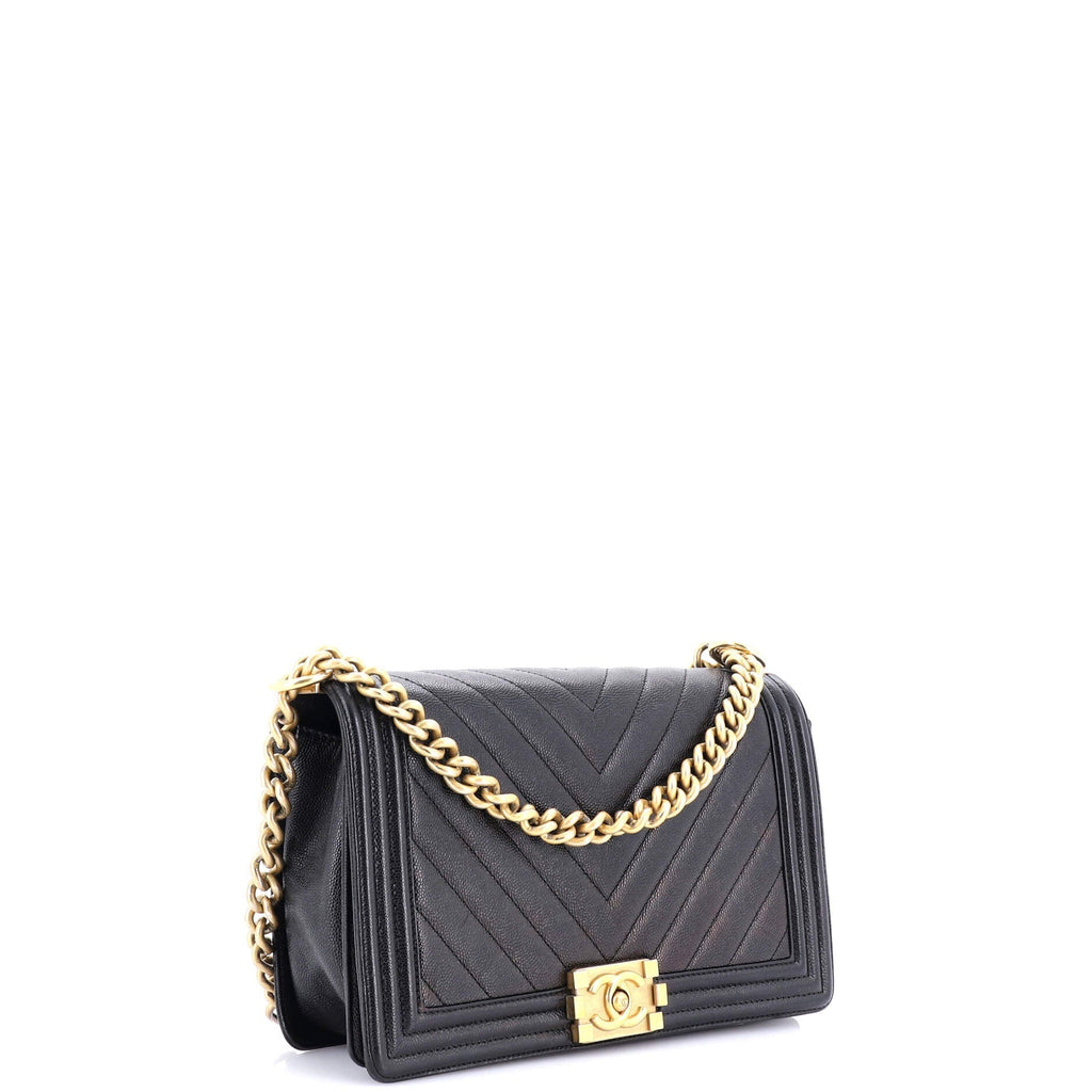 Chanel Boy Flap Bag Chevron Caviar New Medium