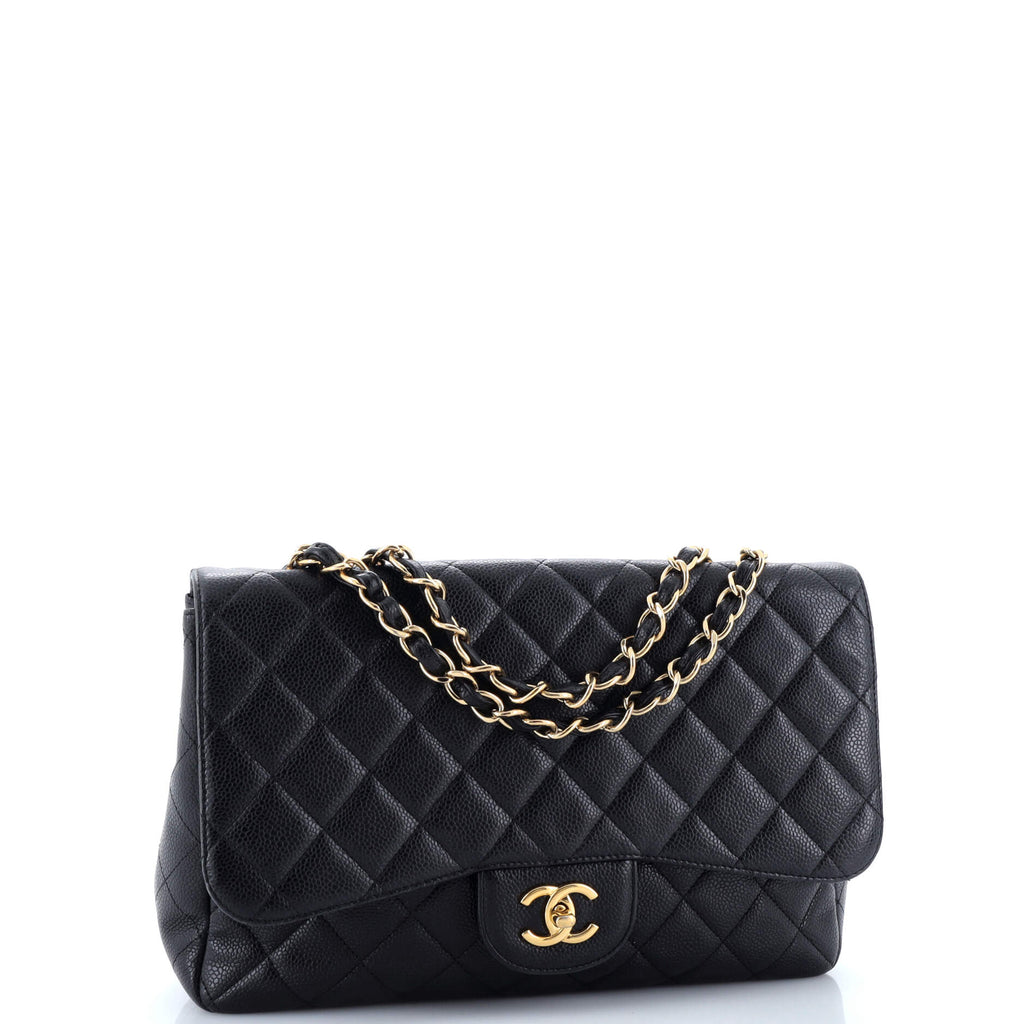 Chanel Classic Single Flap Bag Quilted Caviar Jumbo