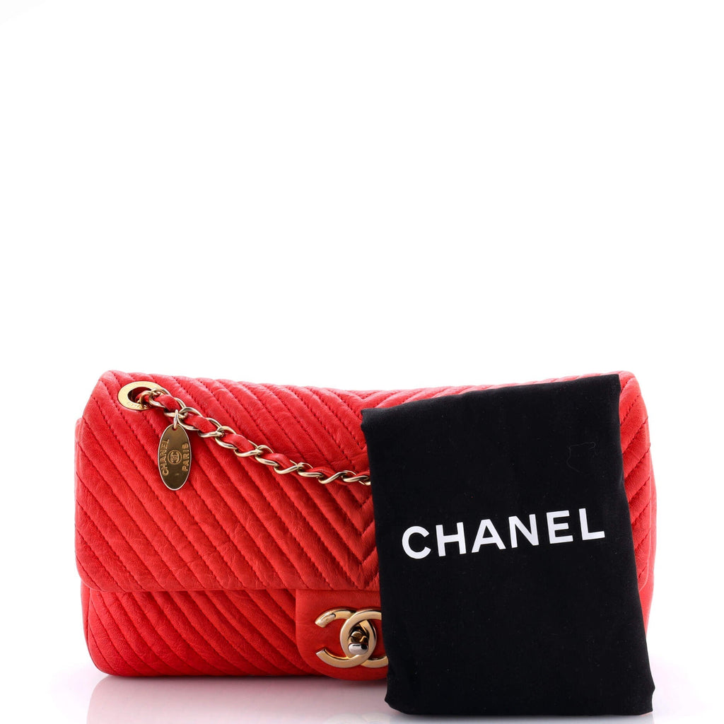 Chanel Medallion Charm Flap Bag Chevron Wrinkled Lambskin Medium