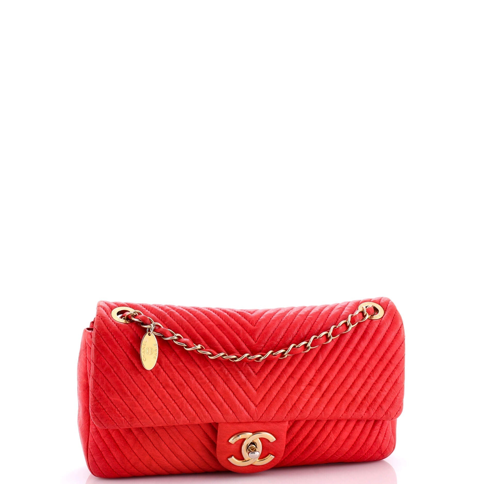 Chanel Medallion Charm Flap Bag Chevron Wrinkled Lambskin Medium