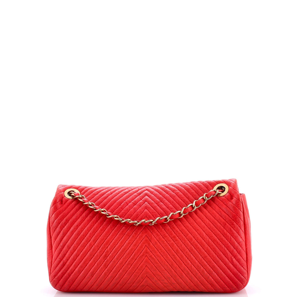 Chanel Medallion Charm Flap Bag Chevron Wrinkled Lambskin Medium