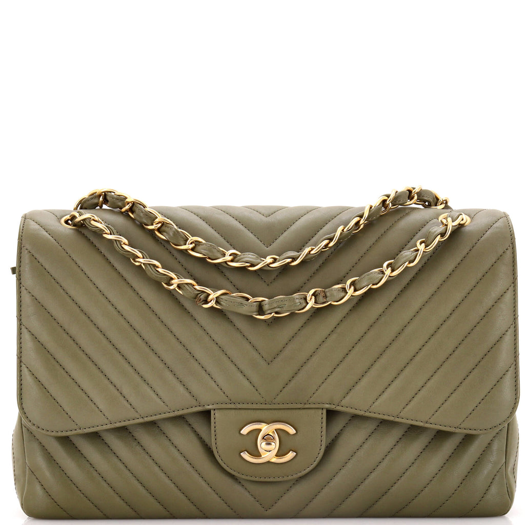 Chanel Classic Double Flap Bag Chevron Lambskin Jumbo