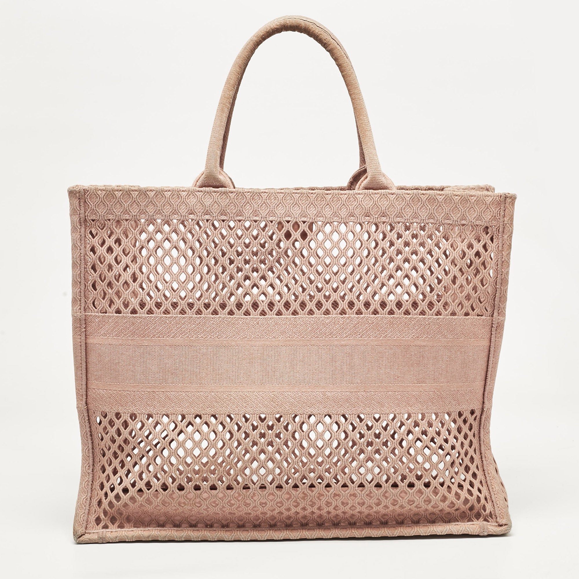 Dior Old Rose Mesh Embroidered Canvas Large Book Tote