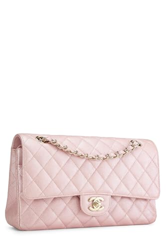 Chanel,  Iridescent Pink Quilted Caviar Classic Double Flap Medium, Pink