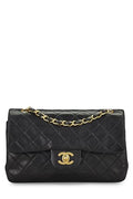 Chanel,  Black Quilted Lambskin Classic Double Flap Small, Black