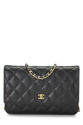 Chanel,  Black Caviar Classic Quilted Wallet On Chain (WOC), Black