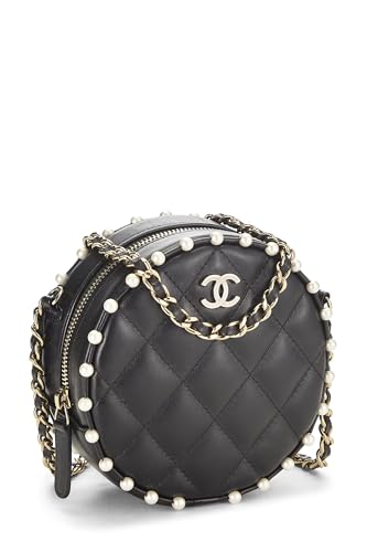 Chanel,  Black Quilted Lambskin Round Classic Chain Clutch, Black
