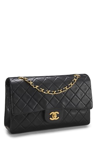 Chanel,  Black Quilted Lambskin Classic Double Flap Medium, Black