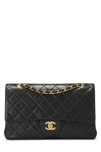 Chanel,  Black Quilted Lambskin Classic Double Flap Medium, Black