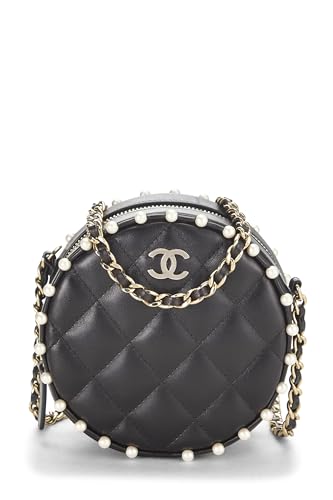Chanel,  Black Quilted Lambskin Round Classic Chain Clutch, Black