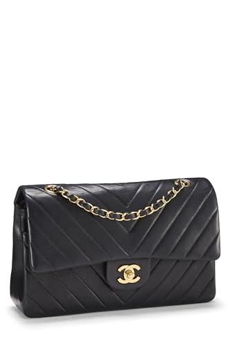 Chanel,  Black Chevron Lambskin Classic Double Flap Medium, Black