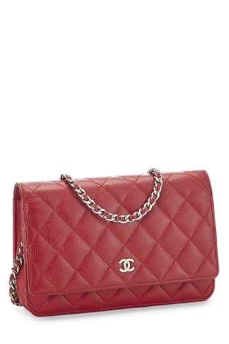 Chanel,  Red Caviar Classic Quilted Wallet On Chain (WOC), Red