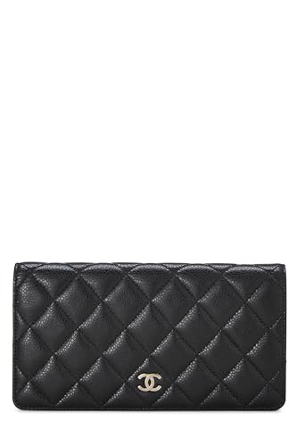 Chanel,  Black Quilted Caviar Classic Long Yen Wallet, Black