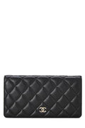 Chanel,  Black Quilted Caviar Classic Long Yen Wallet, Black