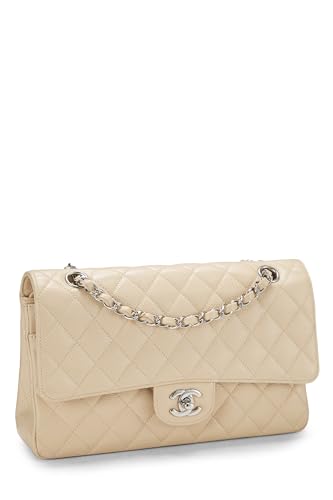 Chanel,  Beige Quilted Caviar Classic Double Flap Medium, Beige