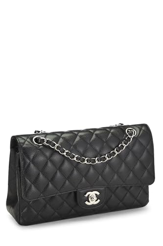 Chanel,  Black Quilted Caviar Classic Double Flap Medium, Black