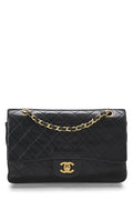 Chanel,  Black Quilted Lambskin Classic Double Flap Medium, Black