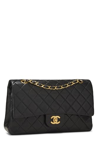 Chanel,  Black Quilted Lambskin Classic Double Flap Medium, Black