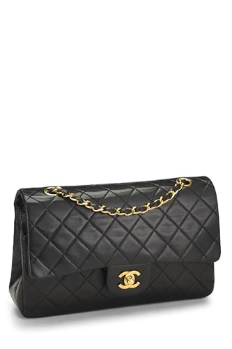Chanel,  Black Quilted Lambskin Classic Double Flap Medium, Black