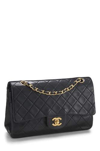Chanel,  Black Quilted Lambskin Classic Double Flap Medium, Black
