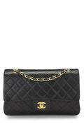 Chanel,  Black Quilted Lambskin Classic Double Flap Medium, Black