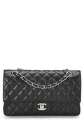 Chanel,  Black Quilted Caviar Classic Double Flap Medium, Black