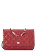 Chanel,  Red Caviar Classic Quilted Wallet On Chain (WOC), Red
