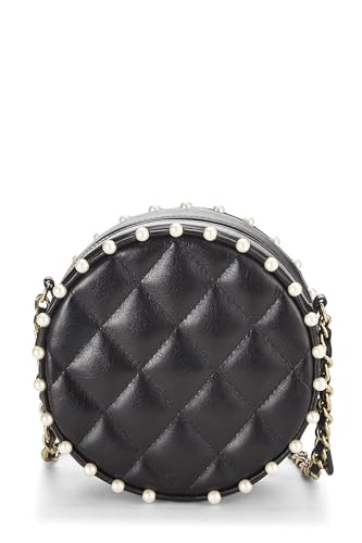 Chanel,  Black Quilted Lambskin Round Classic Chain Clutch, Black